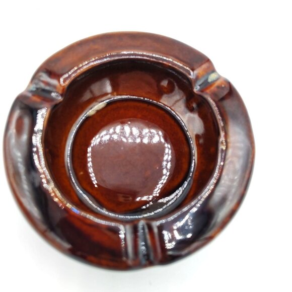 Vintage Ashtray Brown Drip Glazed Round Ceramic NEVCO 4.25 Inch Brown Hues - Picture 1 of 15